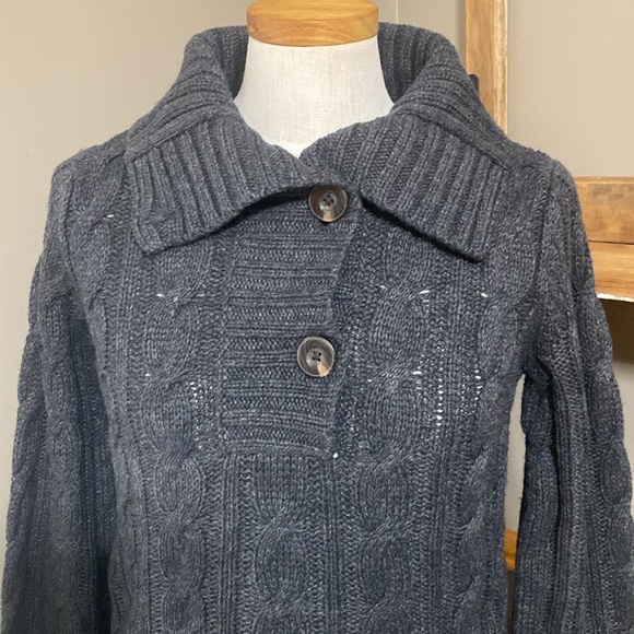 Eddie Bauer merino wool blue gray fisherman’s sweater size M NWT - Picture 3 of 8